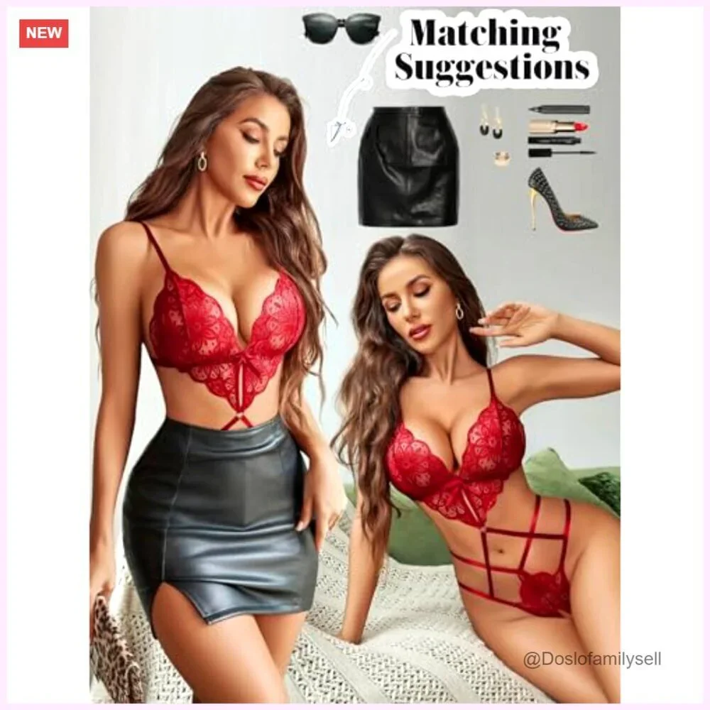Lace Teddy Bodysuit Deep V Cut Out Adjustable Straps Sexy Lingerie Babydoll